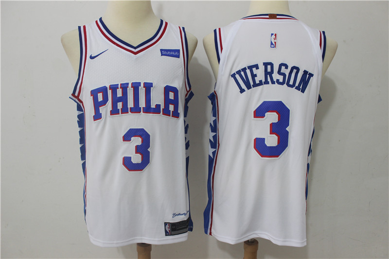 Men Philadelphia 76ers 3 Iverson White Game Nike NBA Jerseys